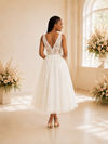 ChicSew Modern A-Line V-Neck Sleeveless Lace Tulle Tea-Length Wedding Dress
