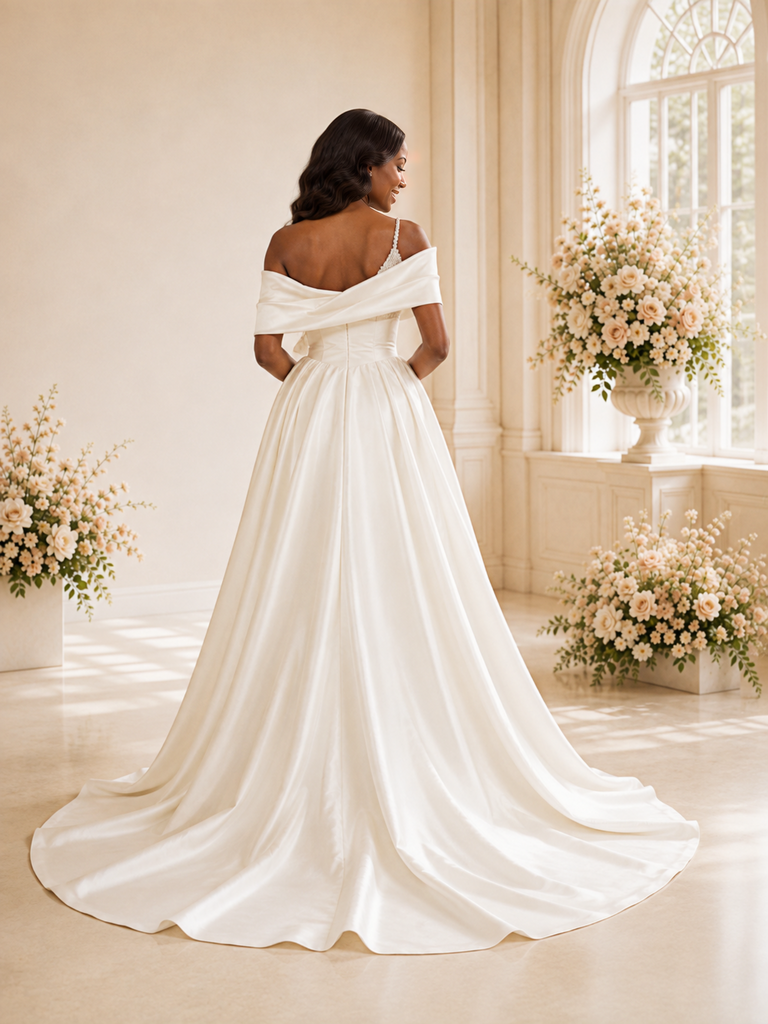 ChicSew Fancy Off The Shoulder Ruching Satin Mermaid Maxi Wedding Dress With Beading