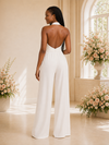 ChicSew Modern Halter Neck Crepe Open Back Floor-Length Wedding Jumpsuit