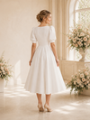ChicSew Elegant Jewel Short Sleeves A-Line Crepe Tea-Length Wedding Dress