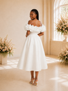 ChicSew Fancy Off The Shoulder A-Line Satin Tea-Length Wedding Dress