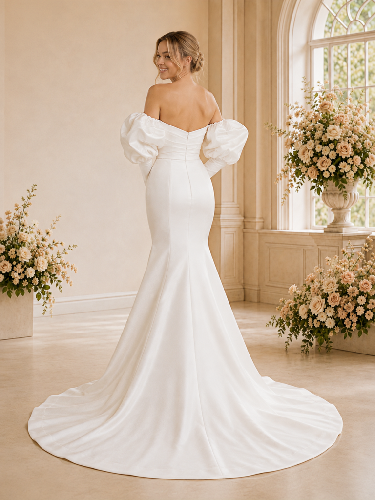 ChicSew Unique Sweetheart Ruching Long Sleeveless Satin Mermaid Long Wedding Dress