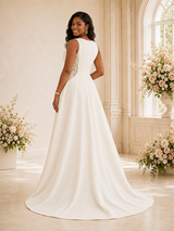 ChicSew Elegant Bateau Sleeveless Long A-Line Crepe Wedding Dress With Lace Appliques