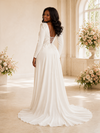 ChicSew Elegant A-Line V-Neck Long Sleeves Lace Appliques Chiffon Maxi Wedding Dress