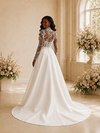 ChicSew Elegant High Neck Long Sleeves Lace Satin Maxi Wedding Dress With Boning