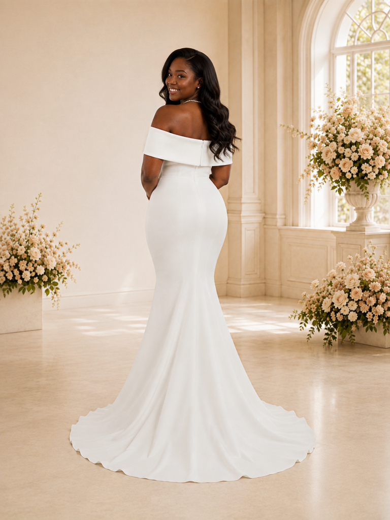 ChicSew Fancy Off The Shoulder Crepe Mermaid Maxi Long Wedding Dress