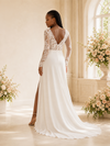 ChicSew Modern V-Neck Long Sleeves Lace Crepe Mermaid Maxi Wedding Dress With Side Slit