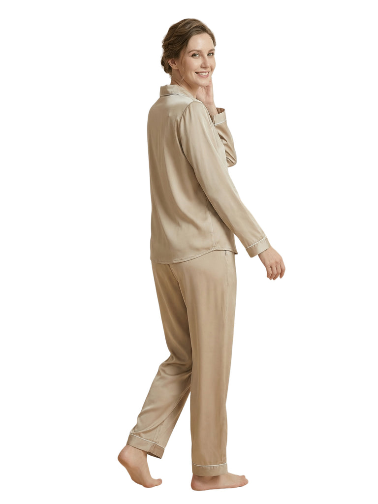 Women's Long Sleeves V-Neck Trim Bride Bridesmaid Pants Robes Silk Like Wedding Robes