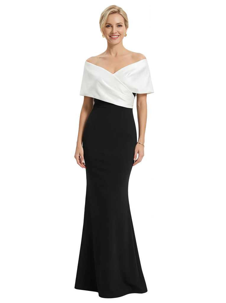 ChicSew Elegant Black And White Satin Off Shoulder V-Neck Mermaid Long Mother Of The Bride Dresses, Custom Color(leaving a note) ChicSew Elegant Black And White Satin Off Shoulder V-Neck Mermaid Long Mother Of The Bride Dresses, Custom Color(leaving a note)