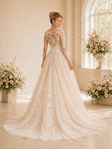 ChicSew Romantic Long Sleeves V-Neck Glitter Tulle Lace Appliques A-Line Wedding Dresses