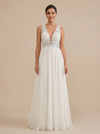 A-Line V-neck Sleeveless Maxi Long Chiffon Wedding Dresses Online