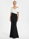 Elegant Black And White Satin Off Shoulder V-Neck Mermaid Long Mother Of The Bride Dresses