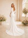 ChicSew Elegant V-Neck Long Sleeve Crepe Mermaid Foor-Length Wedding Dress With Train