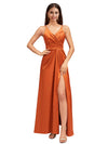 Elegant Spaghetti Straps V-Neck A-Line Soft Satin Ankle-Length Bridesmaid Dresses