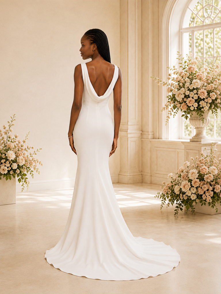ChicSew Modern Spaghetti Straps Sleeveless Crepe Mermaid Maxi Wedding Dress