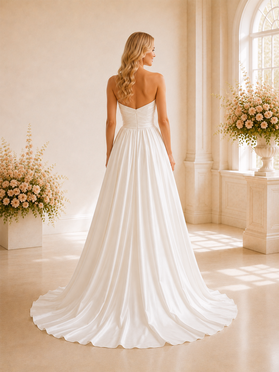 ChicSew Elegant Sweetheart A-line Ruched Satin Maxi Wedding Dresses With Slit