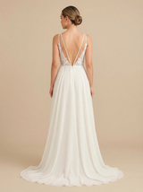 A-Line V-neck Sleeveless Maxi Long Chiffon Beach Wedding Dresses Online