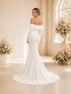 ChicSew Elegant Mermaid Crepe Ruched Off The Shoulder Long Sleeves Floor-Length Wedding Dress