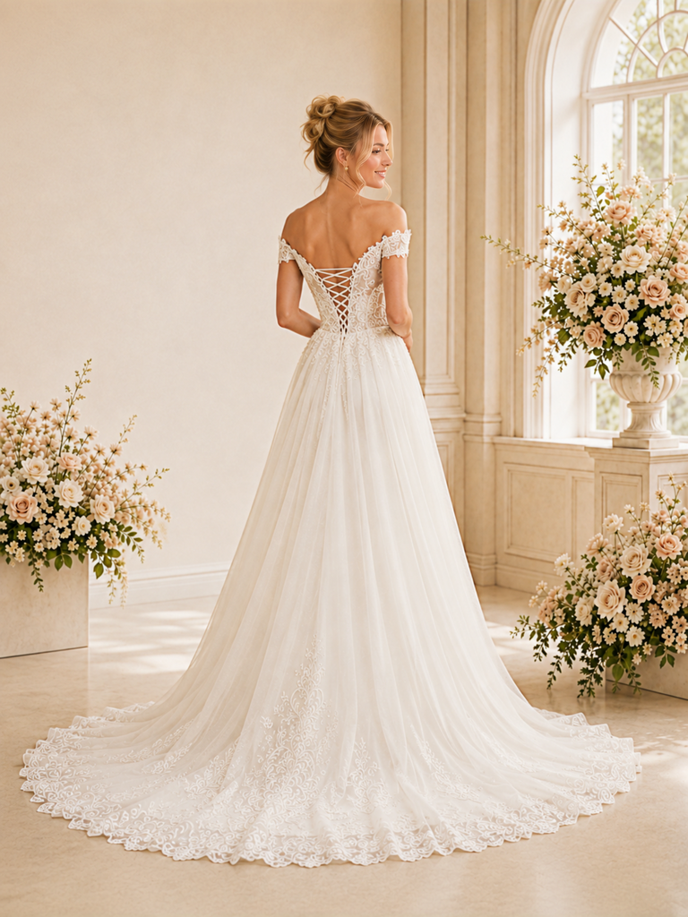 ChicSew Glamorous Lace Tulle Mermaid Off The Shoulder Full‑Length Wedding Dresses With Overskirt
