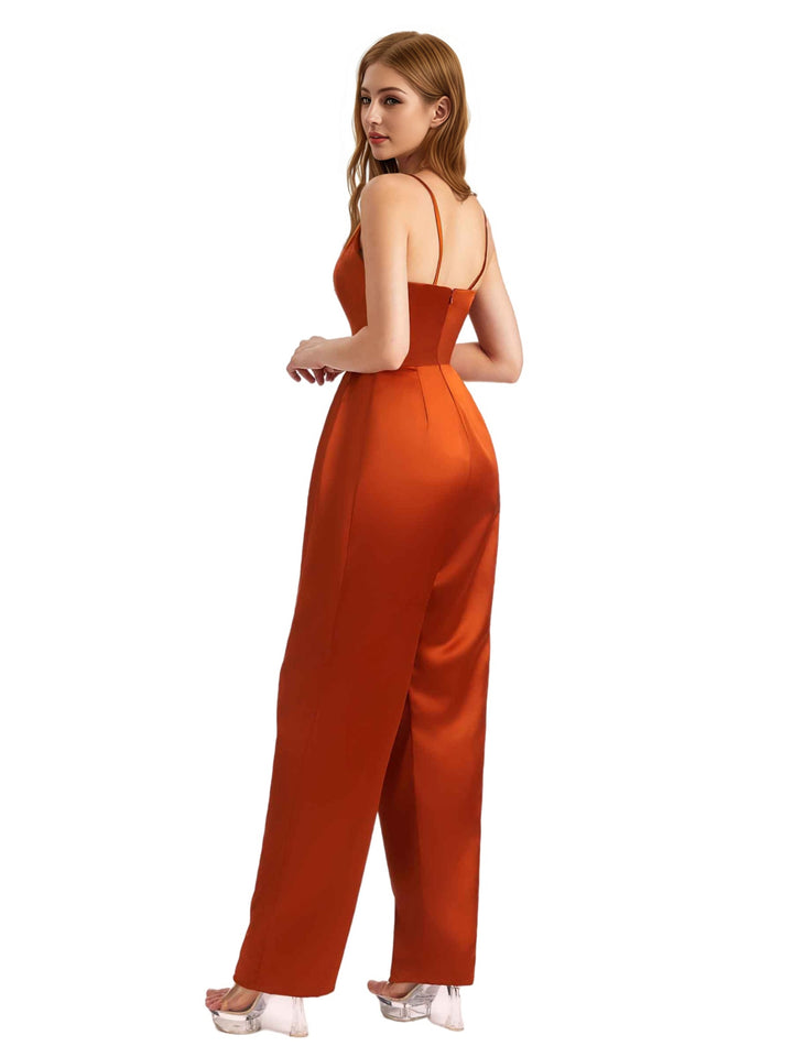 Elegant Scoop Silky Satin Long Women's Pantsuit For Bridesmaids