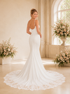 ChicSew Elegant Spaghetti Straps V-Neck Crepe Floor-Length Wedding Dress With Lace Appliques
