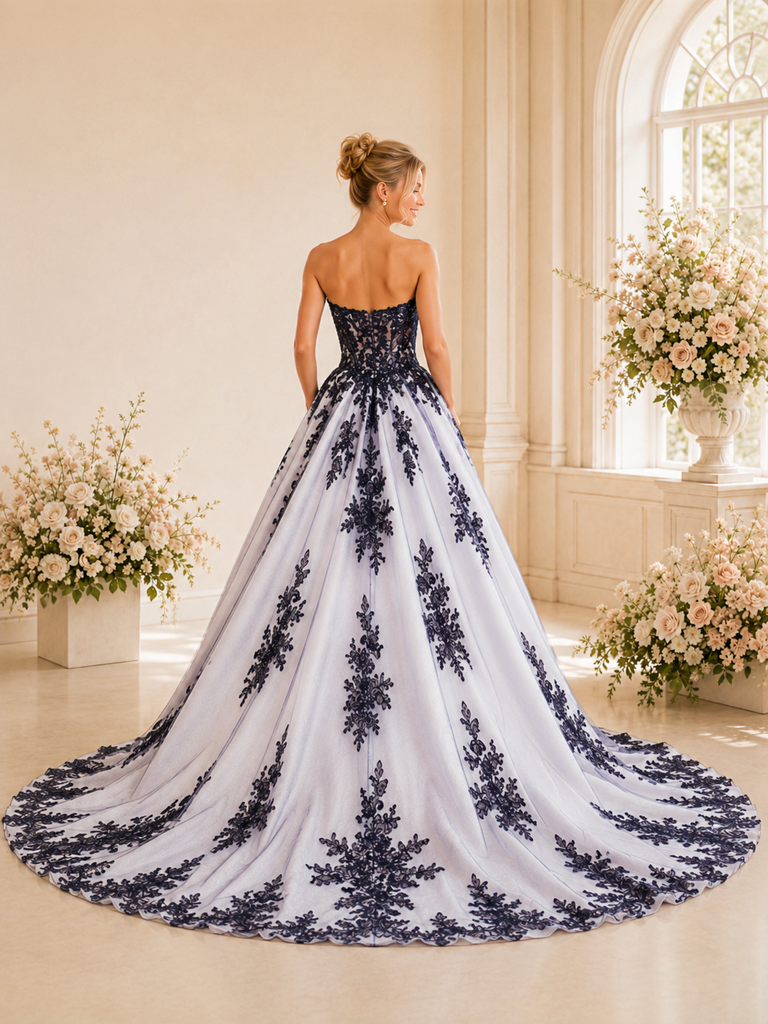 ChicSew Elegant Straples A-Line Tulle Floor-Length Wedding Dress With Lace Appliques