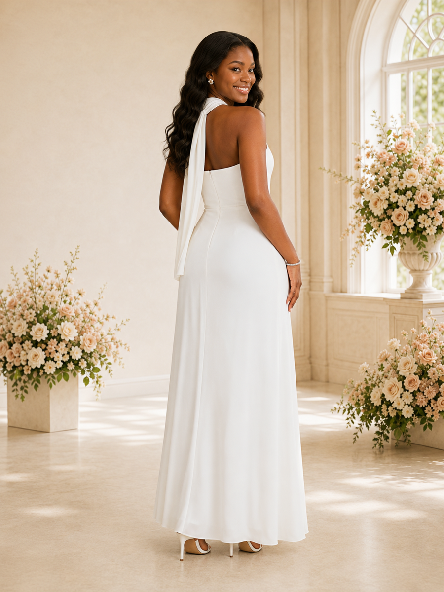ChicSew Simple Strapless Crepe Chiffon Sheath Floor-Length Wedding Dress