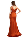 Sexy Spaghetti Straps Soft Satin Side Split V-Neck Mermaid Beauty Long Bridesmaid Dresses