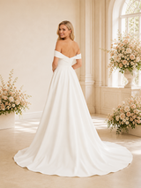 ChicSew Elegant A-Line Crepe Off The Shoulder Ruched Floor-Length Wedding Dresses