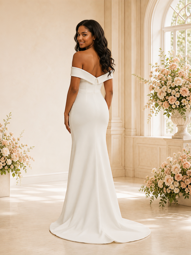 ChicSew Elegant Off The Shoulder Crepe Mermaid Floor-Length Wedding Dress