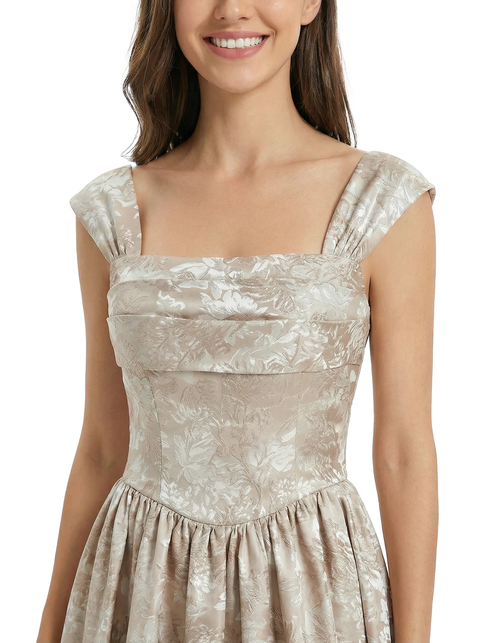 ChicSew Fancy Jacquard Satin Square Neck A-Line Long Evening Dresses For Women