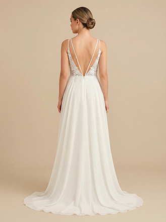 A-Line V-neck Sleeveless Maxi Long Chiffon Wedding Dresses Online