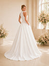 ChicSew Classic High Neck Sleeveless Satin A-Line Floor-Length Wedding Dresses