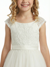 Cap Sleeve Flower Girl Dress Embroidered Bodice Tulle A-Line Knee Length Party Gown