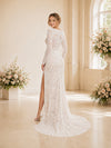 ChicSew Sexy Long Sleeves Side Slit Sabrina Mermaid Lace Wedding Dresses With Long Train