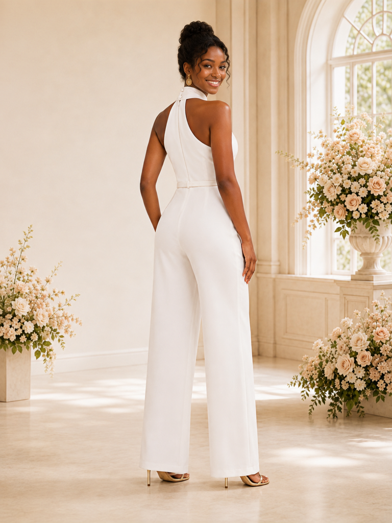 ChicSew Elegant Strapless High Neck Sleeveless Floor-Length Wedding Jumpsuit