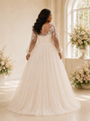 ChicSew Elegant A-Line Illusion Long Sleeves Tulle Maxi Wedding Dress With Lace Applique