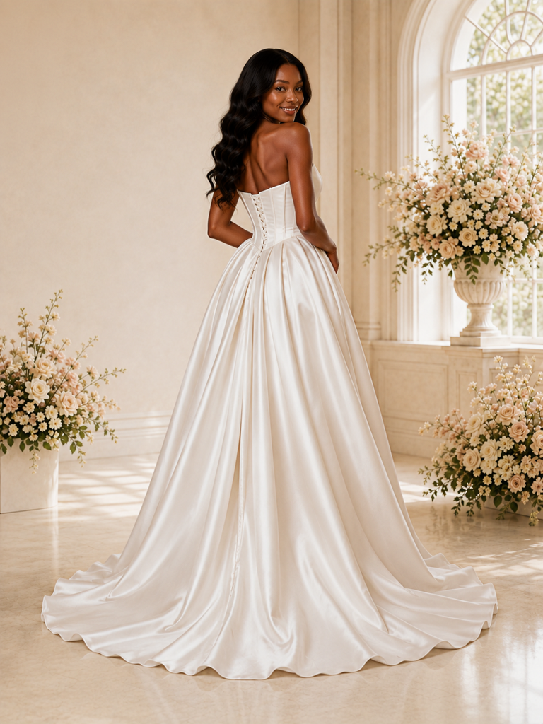 ChicSew Fancy Sweetheart Boning Side Slit A-Line Satin Maxi Wedding Dress