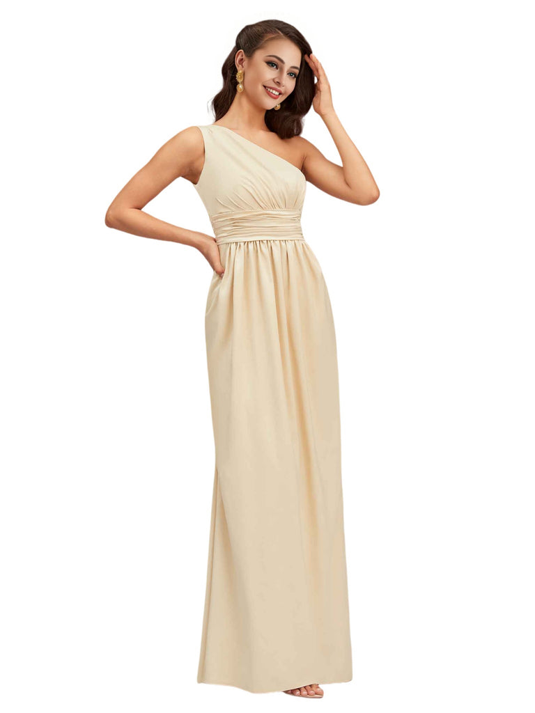 Elegant One Shoulder Soft Satin A-Line Long Bridesmaid Dresses