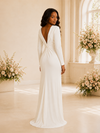 ChicSew Modern Mermaid Deep V-Neck Long Sleeves Crepe Maxi Wedding Dress