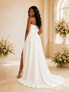 ChicSew Fancy Simple Strapless Ruching Side Slit A-Line Satin Maxi Wedding Dress