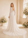 ChicSew Romantic A-Line V-Neck Long Sleeves Beaded Tulle Floor-Length Wedding Dresses With Train