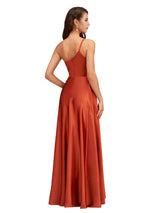 Unique Asymmetric One Shoulder Soft Satin A-Line Long Bridesmaid Dresses Online