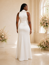 ChicSew Fancy Unique Square Neck Ruched Sleeveless Mermaid Satin Long Wedding Dress
