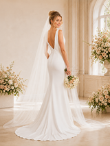 ChicSew Elegant Sleeveless V-Neck Crepe Mermaid Maxi Long Wedding Dresses