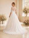ChicSew Elegant Jewel Half Sleeves Lace Tulle Maxi Long A-Line Wedding Dress