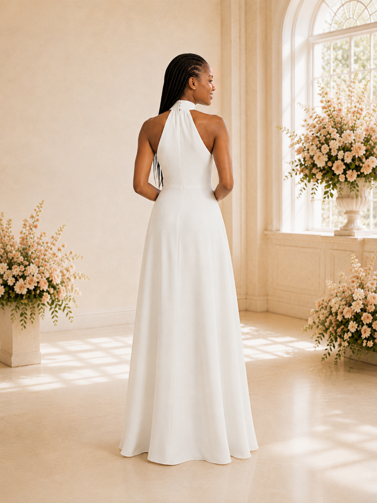 ChicSew Simple Halter Sleeveless Chiffon A-Line Floor-Length Wedding Dress
