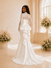 ChicSew Elegant Long Lace Sleeves Bow Knot Satin Mermaid Maxi Wedding Dress