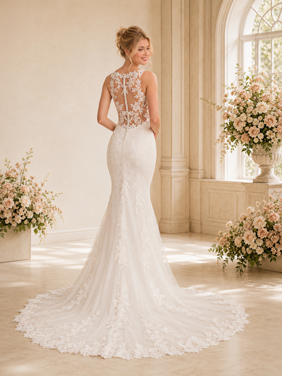 ChicSew Romantic Sleeveless Lace Mermaid Floor-Length Wedding Dresses With Train