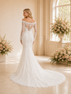 ChicSew Modern Glamorous Mermaid Lace Tulle Off The Shoulder Long Sleeves Full‑Length Wedding Dresses With Button